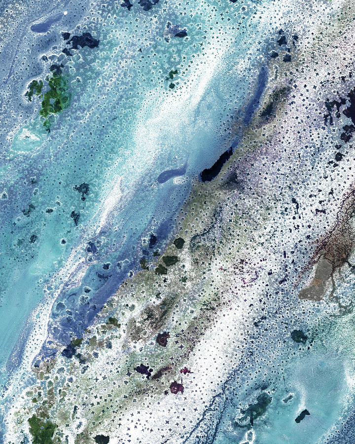 Gem Of The Sea Salty Blue Waves Of Crystals Watercolor Beach Art Decor VII Painting by Irina Sztukowski