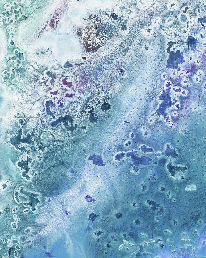 Gem Of The Sea Salty Blue Waves Of Crystals Watercolor Beach Art Decor XI Painting by Irina Sztukowski