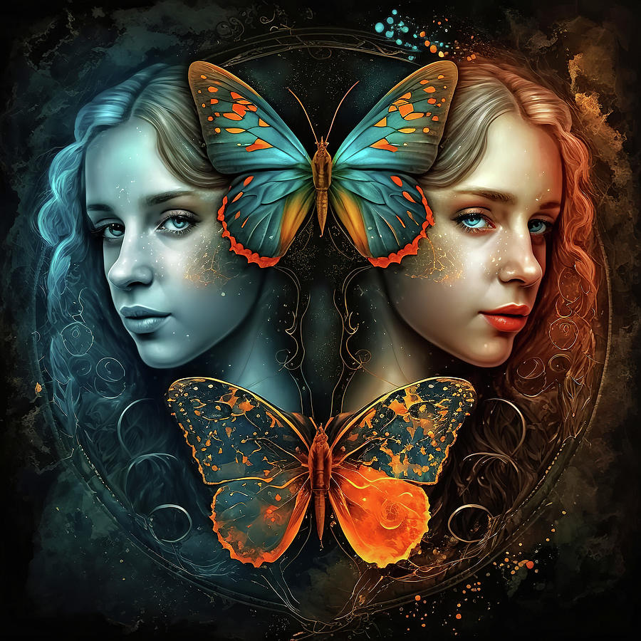 Gemini Butterfly Zodiac Sign Digital Art by Jim Vallee
