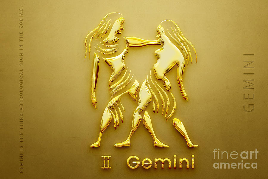 Gemini zodiac astrology sign golden 3D Render Illustration Painting by ...