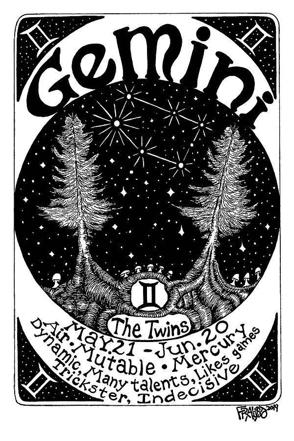 Pen And Ink Illustration Drawing - Gemini Zodiac Drawing by Rick Frausto Pen And Ink Illustration Drawing - Gemini Zodiac Drawing by Rick Frausto