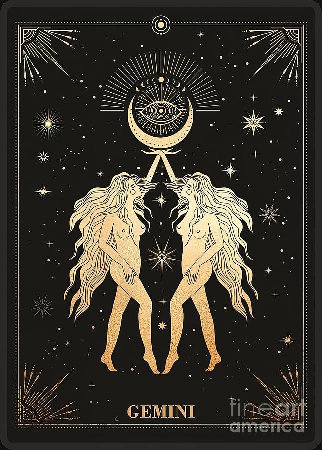 Gemini Zodiac Sign Golden Painting by Moore Bruce - Fine Art America