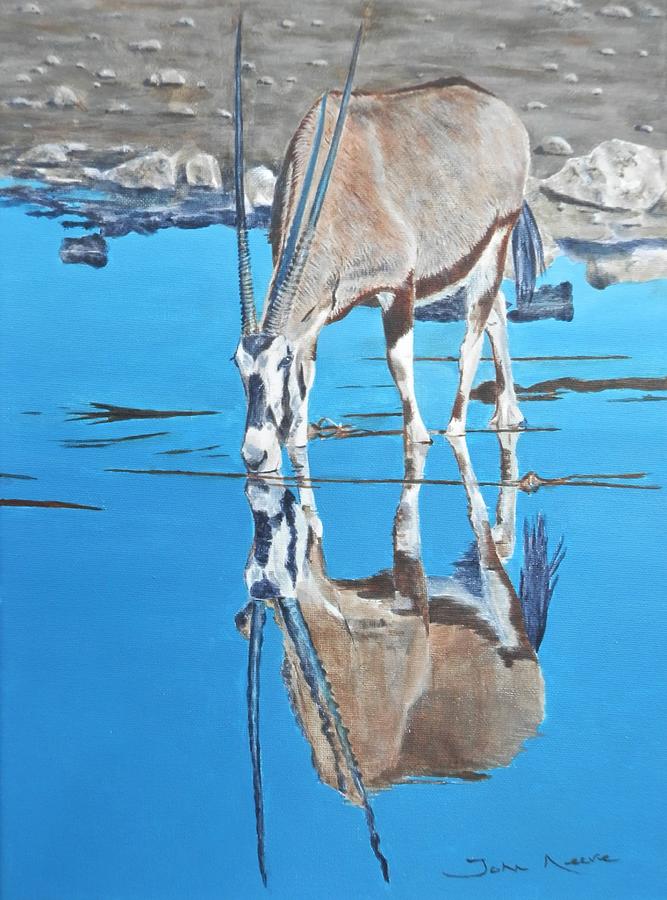 Gemsbok at the Water Hole Painting by John Neeve