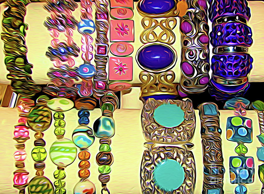 Gemstone Bracelets Abstract Expressionism Effect Mixed Media by Rose Santuci-Sofranko