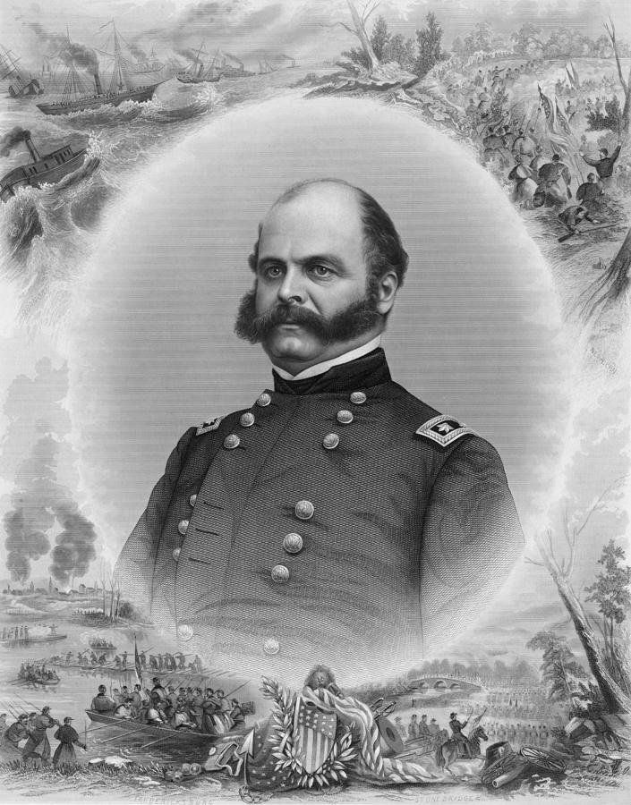 General Ambrose Burnside Engraving - Circa 1865 Drawing by War Is Hell Store