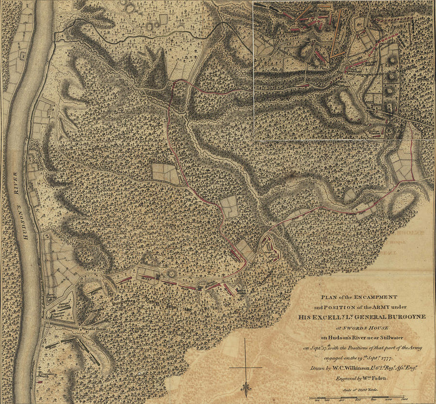 Map Drawing - General Burgoyne at Swords House on Hudsons River near Stillwater 1777 by Vintage Military Maps