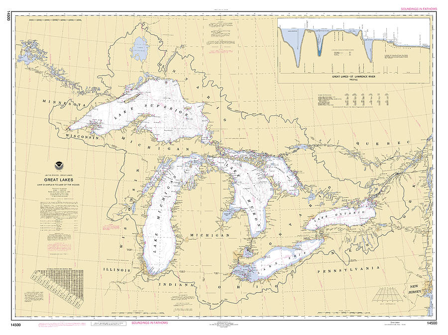 General Chart Of The Great Lakes, Noaa Chart 14500 Digital Art by