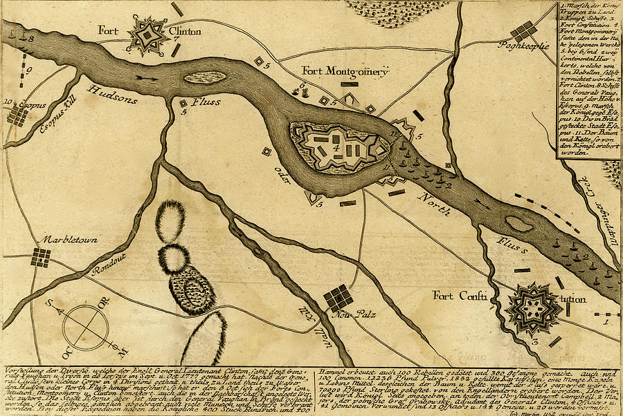Map Drawing - General Clinton at Fort Montgomery 1777 by Vintage Military Maps