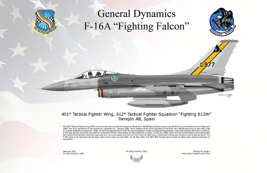 General Dynamics F-16A El Conquistador FLAG BACKGROUND Digital Art by Arthur Eggers