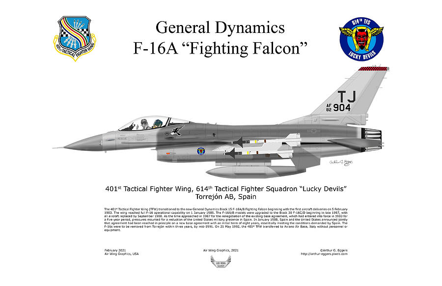 General Dynamics F-16A Fighting Falcon 614TFS Digital Art by Arthur Eggers
