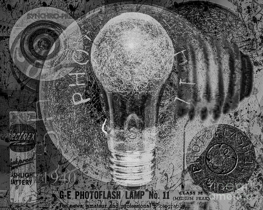 General Electric Photoflash Lamp  No. 11 Class M - Black And White Digital Art by Anthony Ellis