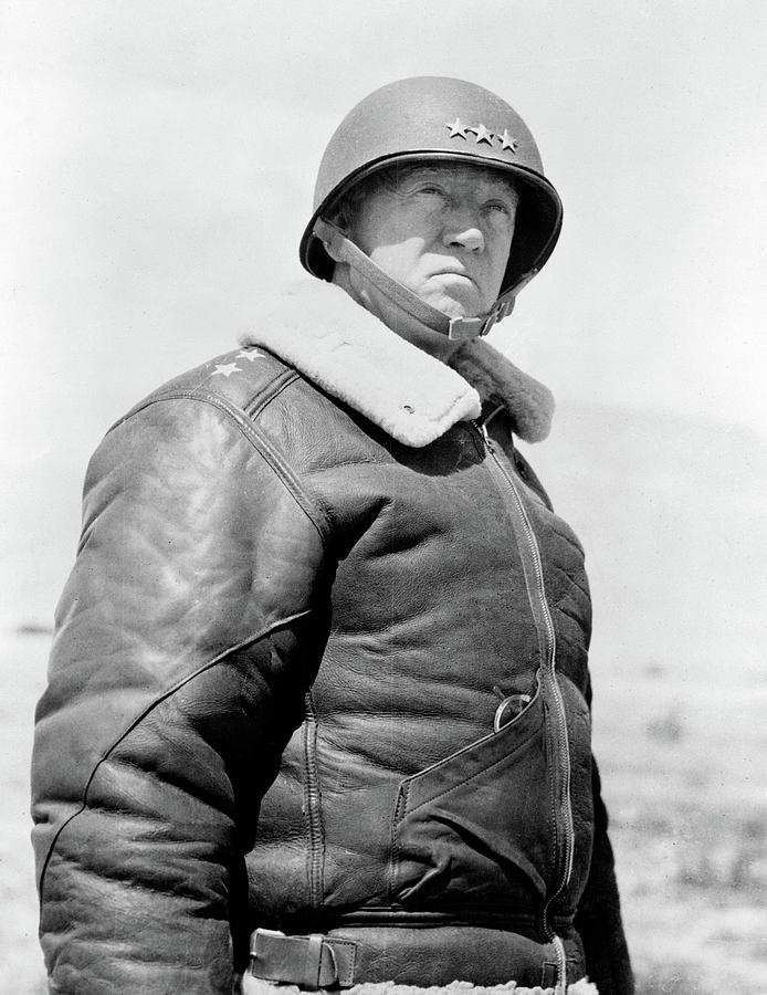 Portrait Painting - General George Patton, wearing Leather Jacket and Helmet with three Stars by American History