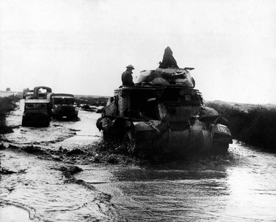 General Grant Tanks Ploughing Through Mud - WW2 Libya Circa 1942 Photograph by War Is Hell Store