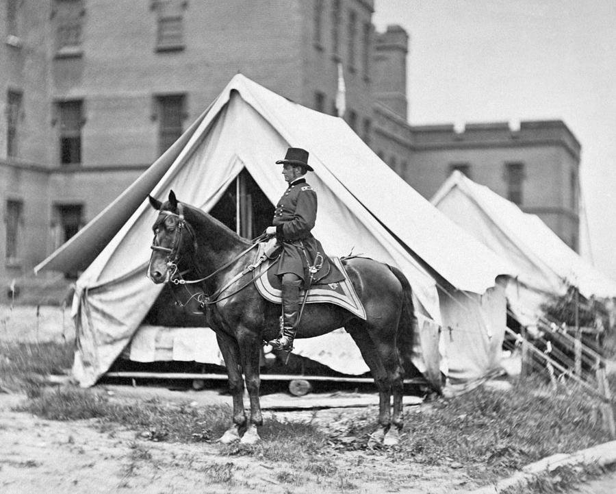Horse Photograph - General Joseph Hooker On Horseback - American Civil War by War Is Hell Store