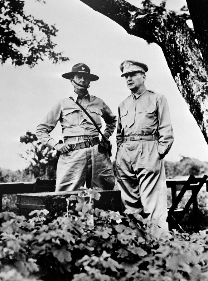 General MacArthur with General Jonathan Wainwright - WW2 1943 Photograph by War Is Hell Store
