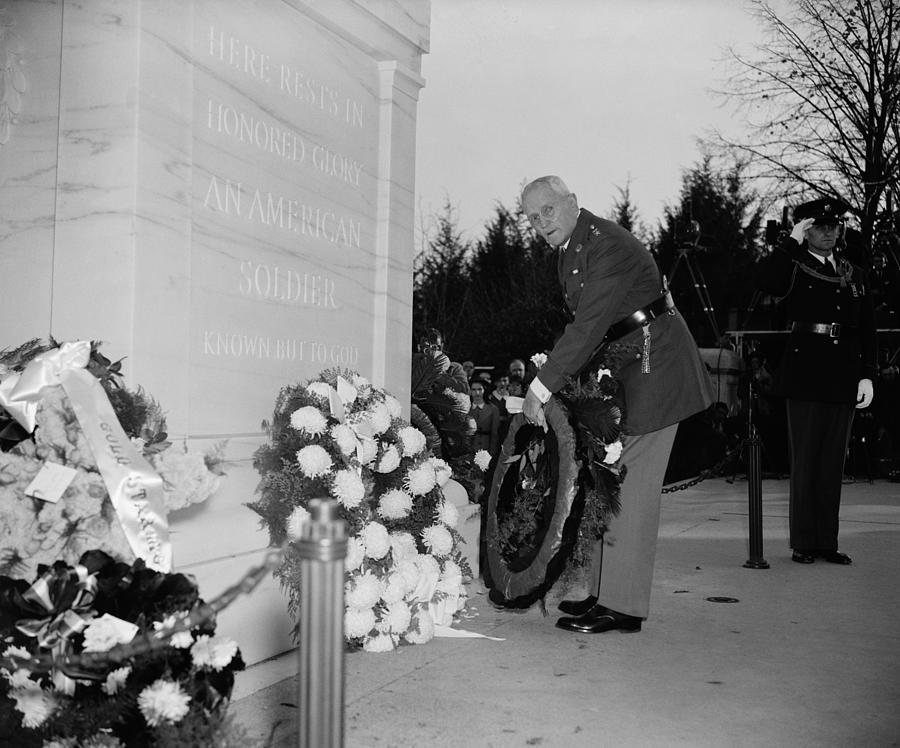 Arlington Photograph - General Pershing Laying Wreath On Tomb Of The Unknown Soldier - 1938 by War Is Hell Store