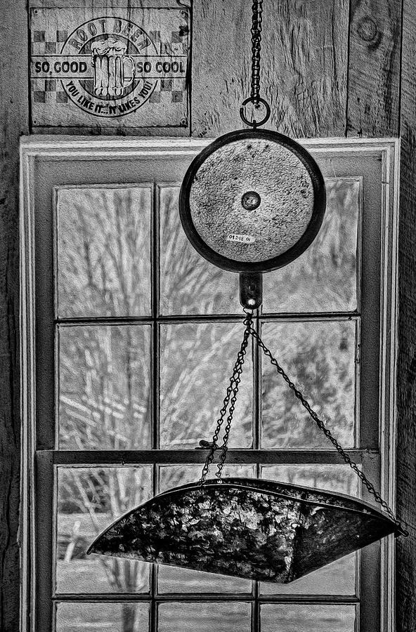 General Store Scale BW Photograph by Susan Candelario