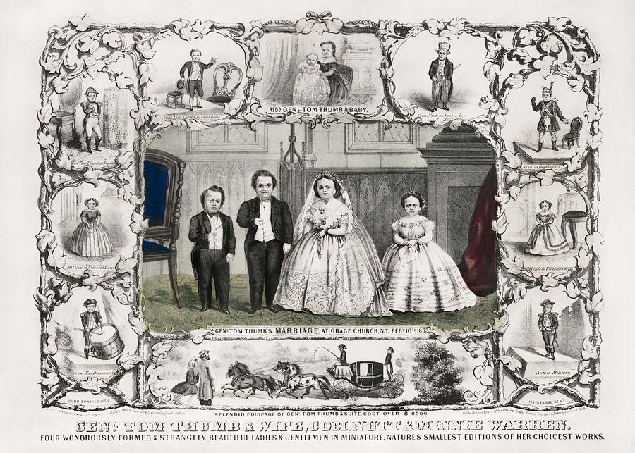General Tom Thumb and Lavinia Warren With Wedding Party - 1863 Drawing by War Is Hell Store