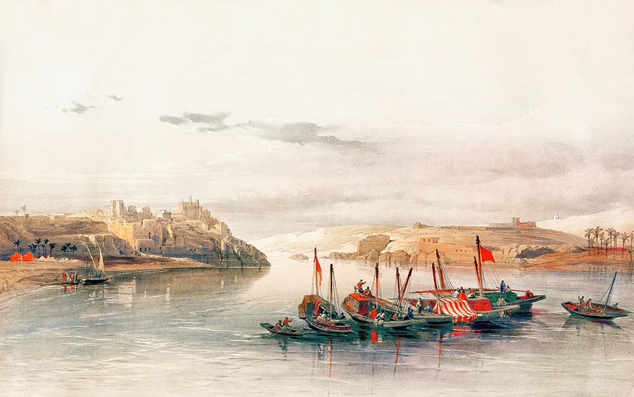 General View Of Esouan And The Island Of Elephantine By David Roberts Drawing