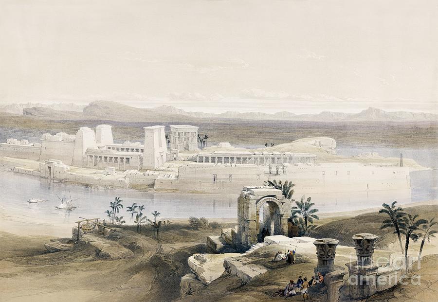 General view of the Island of Philae Nubia illustration by David Roberts 1796-1864 Painting by Shop Ability