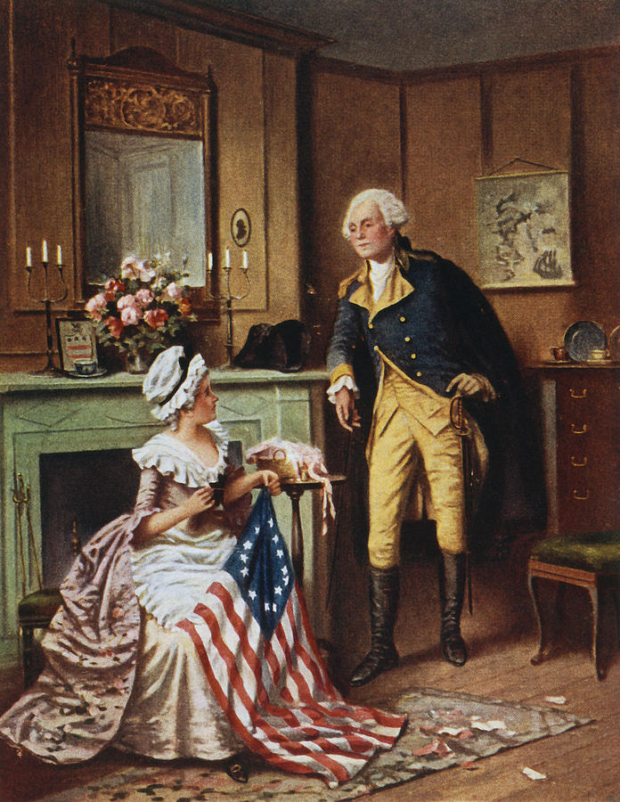 General Washington with Betsy Ross and The US Flag - Percy Moran Painting by War Is Hell Store