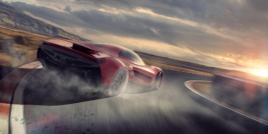 Generic Red Sports Car Drifting Around Racetrack Corner At Speed Photograph by Peepo