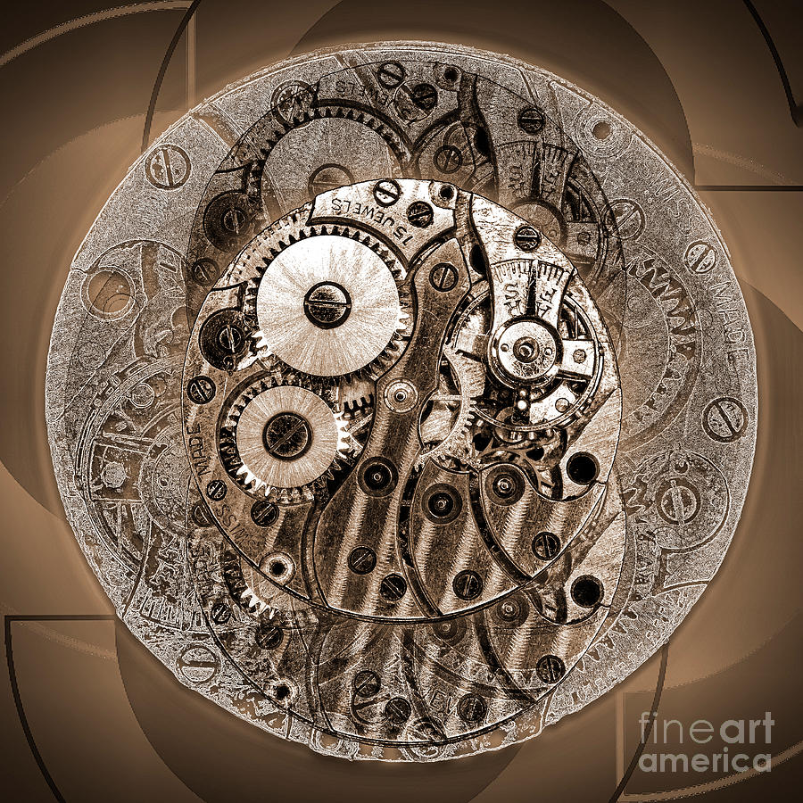 Generic Watch Movement 15 Jewel Swiss Made - Sepia Digital Art by Anthony Ellis