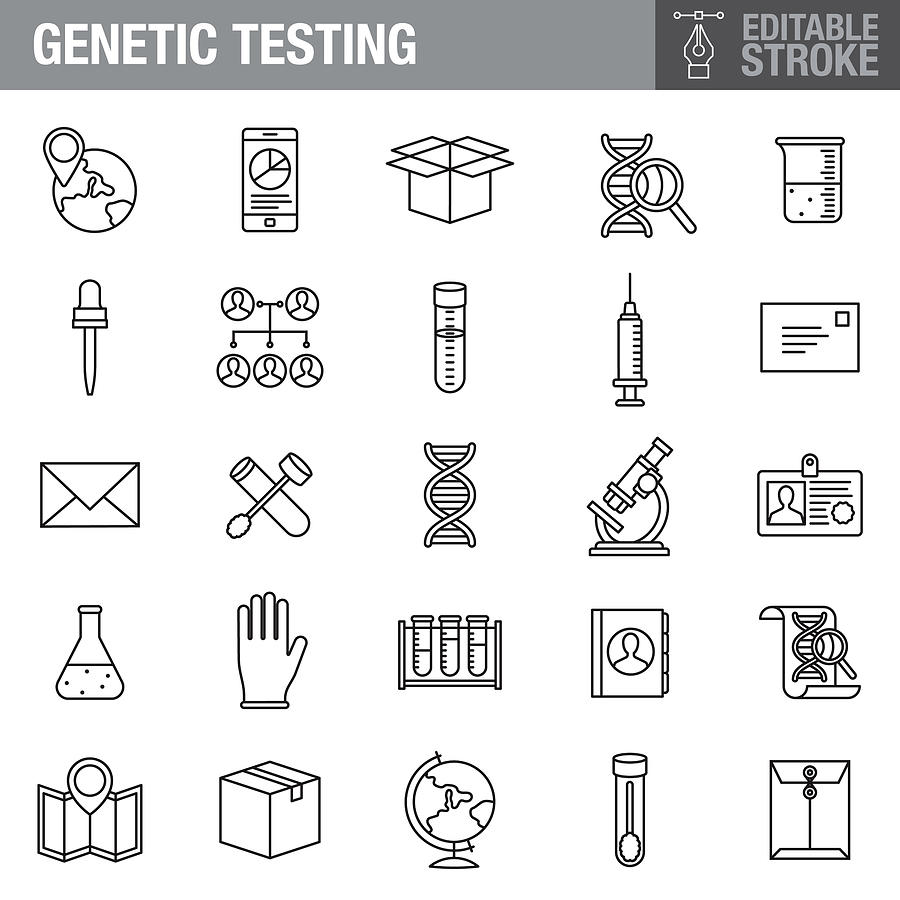 Genetic Testing Editable Stroke Icon Set Drawing by Bortonia