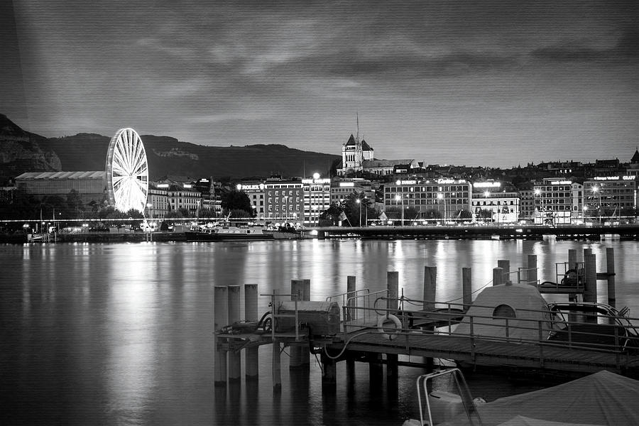 Geneva By Night Black and White  Photograph by Carol Japp
