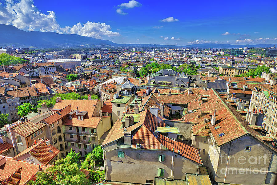 Geneva cityscape aerial Photograph by Benny Marty
