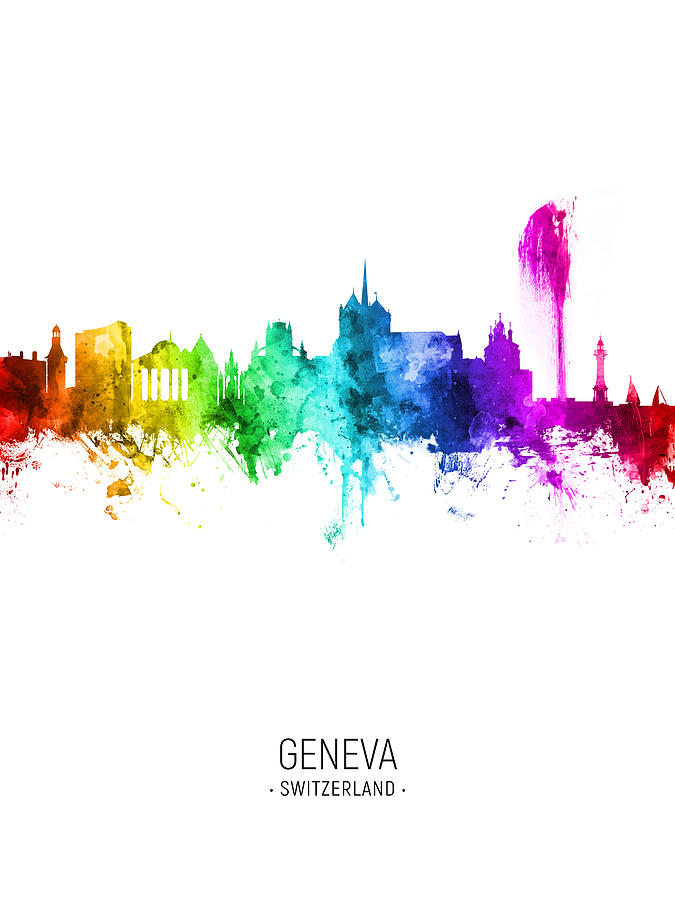Geneva Switzerland Skyline #08 Digital Art by Michael Tompsett