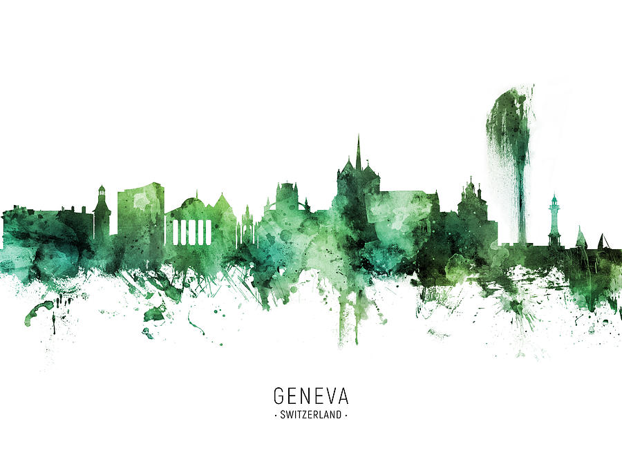Geneva Switzerland Skyline #16 Digital Art by Michael Tompsett