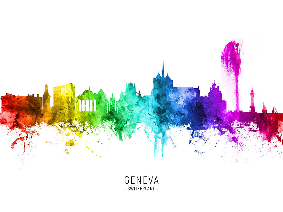 Geneva Switzerland Skyline #40 Digital Art by Michael Tompsett
