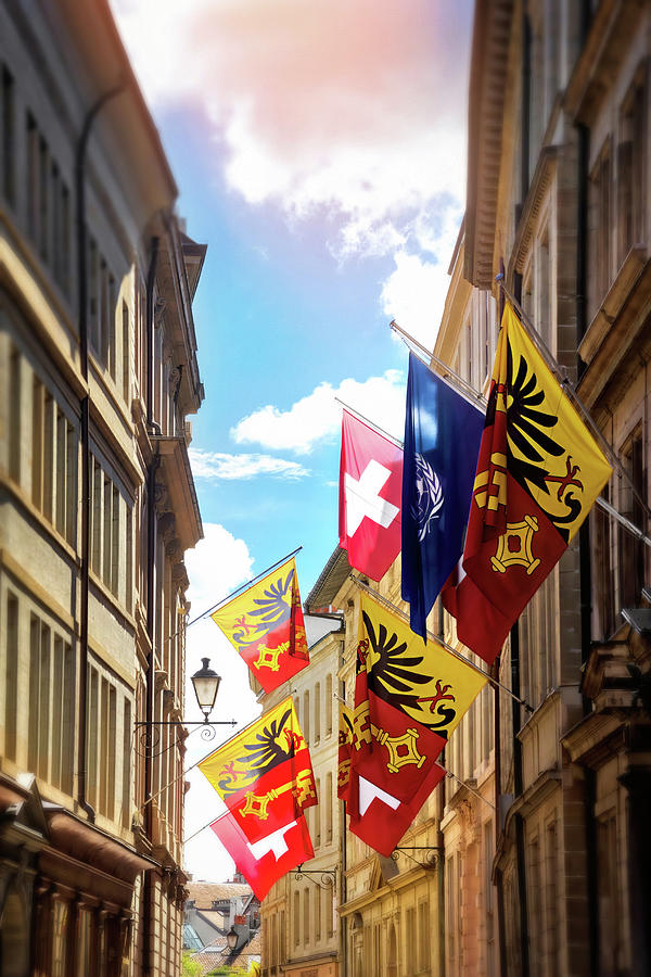 Geneva Switzerland Street of Flags  Photograph by Carol Japp