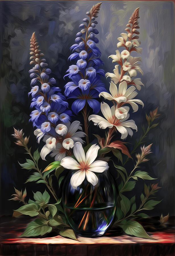 Vibrant Floral Arrangement in Vase Digital Art - Gentiana Flower Wall Art by Vintage Wall Art