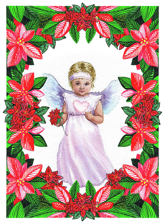 Gentle Arrival Of Christmas Angel Watercolor  Painting by Irina Sztukowski