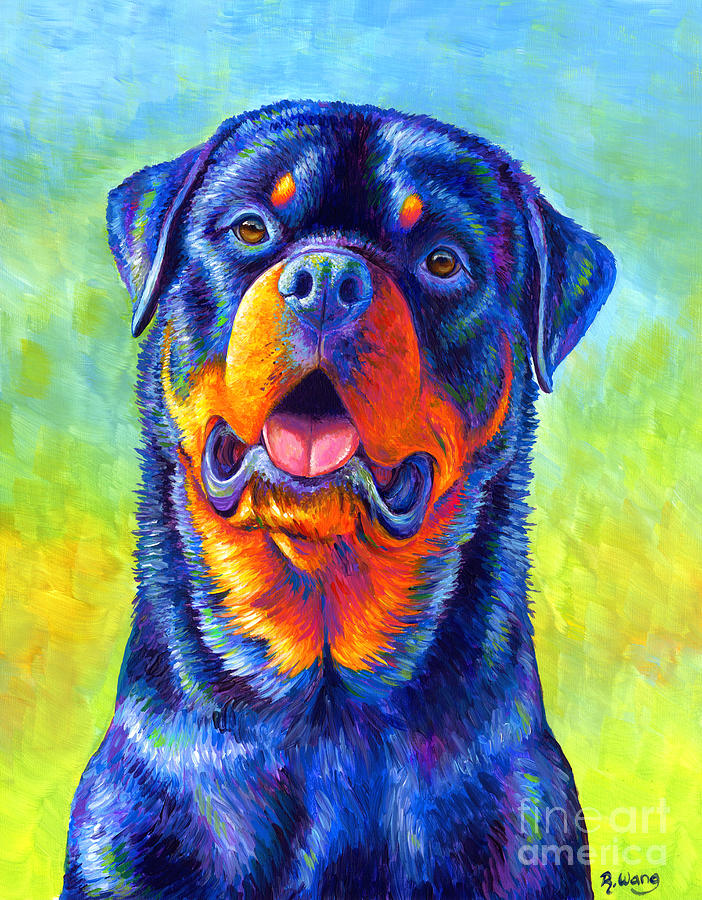 Rottweiler Painting - Gentle Guardian Colorful Rottweiler Dog by Rebecca Wang