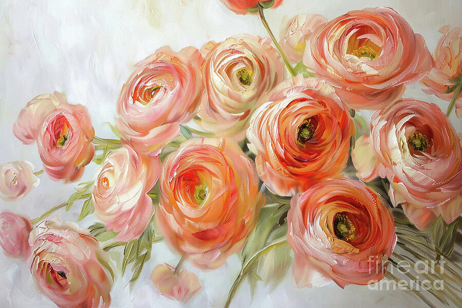 Gentle Peach Buttercups Painting by Tina LeCour