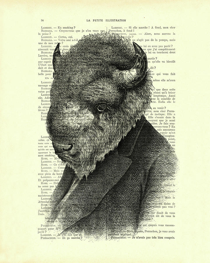 Buffalo Digital Art - Gentleman buffalo in black and white by Madame Memento