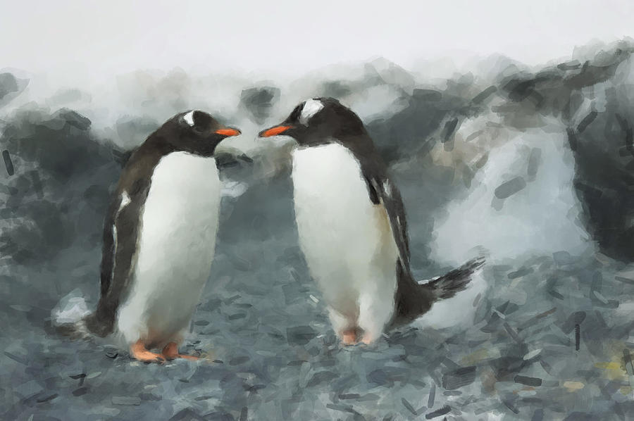 Gentoo Penguins Painting by Gary Arnold