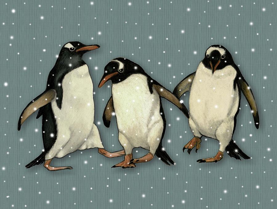 Gentoo Penguins in Snow Drawing by Joyce Geleynse