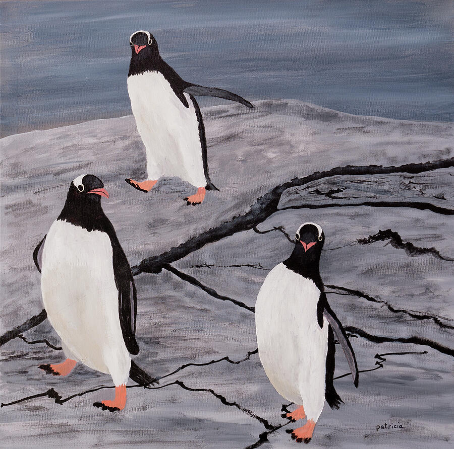 Gentoos on the Move Painting by Patricia Gould