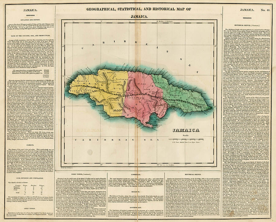 Geographical Statistical and Historical Map of Jamaica Philadelphia Painting by Henry Charles Carey