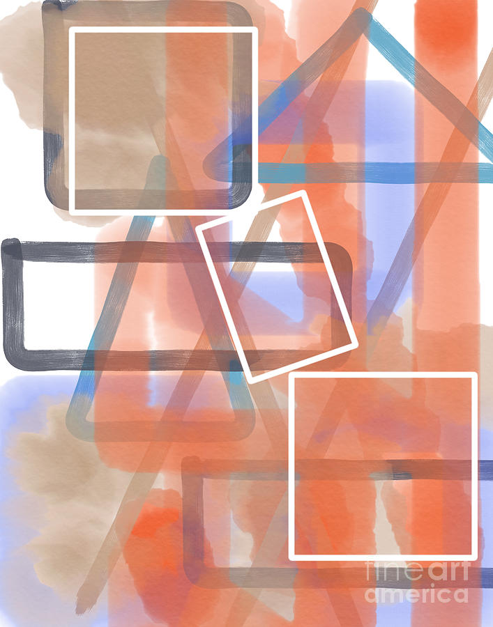 Geometric abstract in orange and periwinkle Digital Art by Bentley Davis