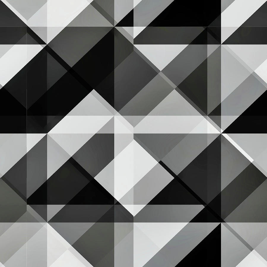 Geometric Abstract Pixel Art in Black and Gray Digital Art by Gaby ...