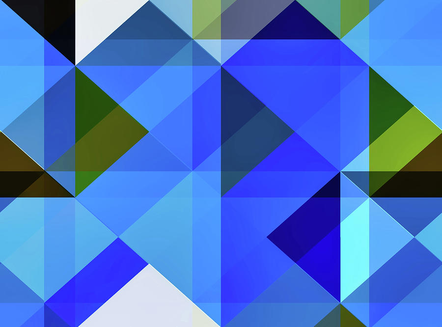 Geometric Abstract Pixel Art in Blue Digital Art by Gaby Ethington - Pixels