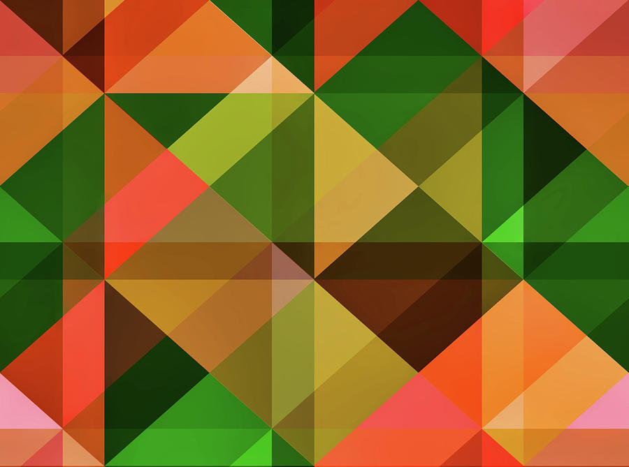 Geometric Abstract Pixel Art in Green and Gold Digital Art by Gaby Ethington