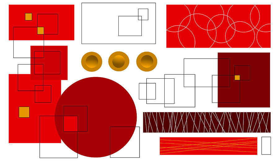 Geometric Abstraction in Bright Red Two Digital Art by Val Arie