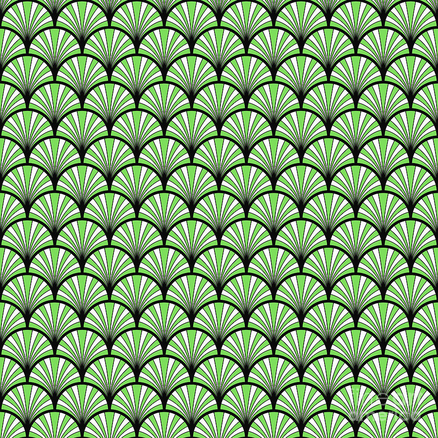 Geometric Art Deco Fan Leaf Scale Pattern In Green N.346 Painting