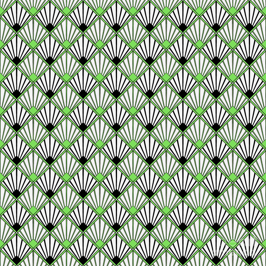 Abstract Painting - Geometric Art Deco Inverse Sunray TIle Pattern in Green n.603 by Holy Rock Design